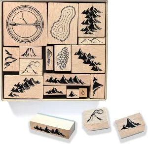 Lord Of Maps Fantasy Map-Making Stamp Kit – 16-Piece Rubber Stamp Set for TTRPG, World Building, Battle Maps, Jounaling, Arts & Crafts - Mountains, Hills, Volcano, Lake, Compass Rose