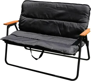 Loveseat Camping Chair for Adults, Heavy Duty Double Seat Camp Chair for 2 Person, Portable Camping Couch with Wood Armrest, for Backpacking, Beach, Sports Travel, Black