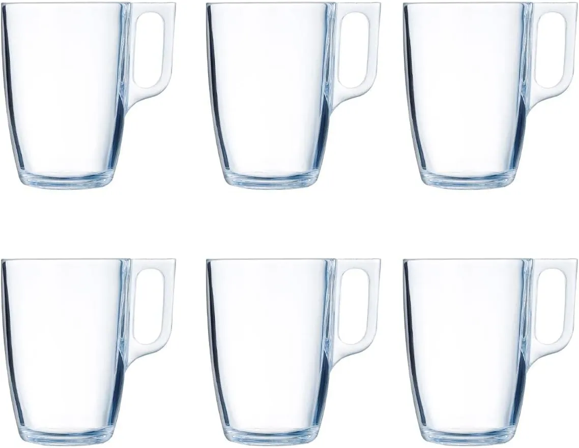 Luminarc New Set of 6 Breakfast Mugs Glass Coffee Mugs for Microwave 40cl, Black