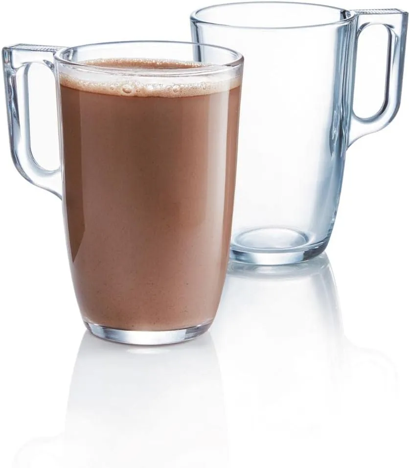 Luminarc New Set of 6 Breakfast Mugs Glass Coffee Mugs for Microwave 40cl, Black