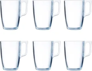 Luminarc New Set of 6 Breakfast Mugs Glass Coffee Mugs for Microwave 40cl, Black
