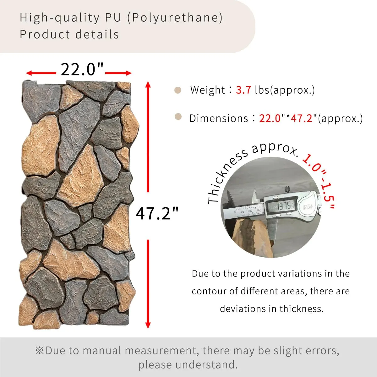 Lumizone High-Density Polyurethane Faux Stone Siding Panels for Interior Exterior Decor Covering Rock Panel PU Chaos Stone NO.2 (3, A-2, 47.24"×22.04")