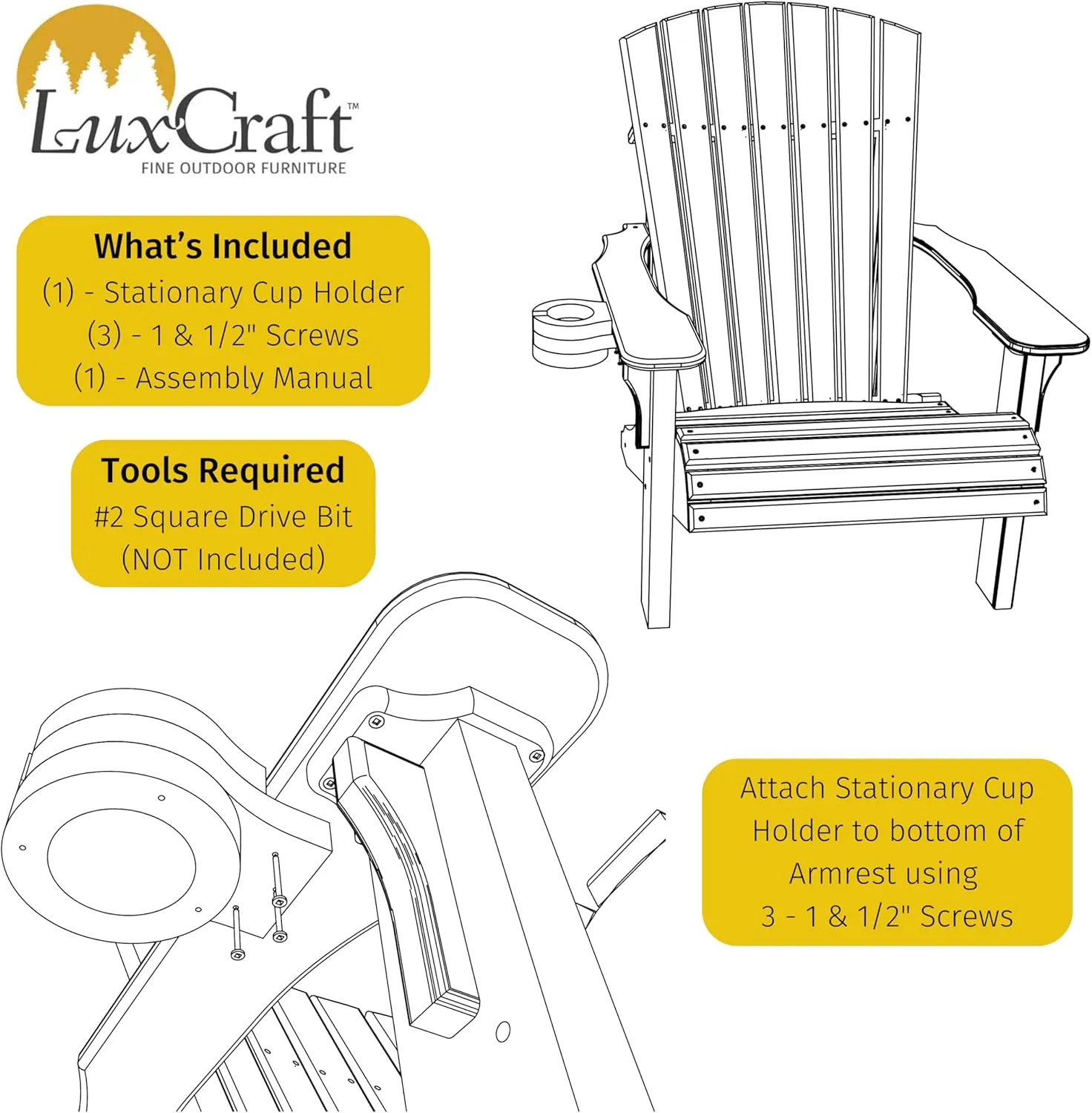 LuxCraft Adirondack Chair Cup Holder Attachment for Outdoor Lounge Furniture, Stationary Drink Holder for Swings, Gliders, Bench, Deck or Camping Chair - Amish Made in America (Antique Mahogany)