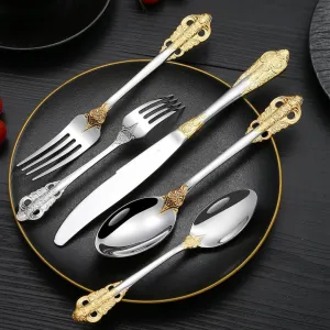 Luxury 30 Pcs Silverware Set, Royal Flatware Set, Modern 304 Stainless Steel Flatware, Cutlery, Tableware. Serving 6. (Gold & Silver)