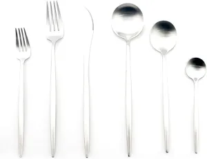 Luxury Silverware Royal Cutlery Set - 24 Pieces Flatware Set - Service For 4 Silver 18/10 Stainless Steel - Matte Finish with Drinking Straw