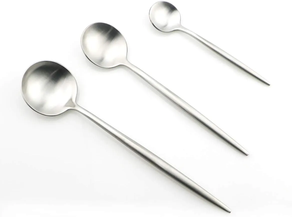 Luxury Silverware Royal Cutlery Set - 24 Pieces Flatware Set - Service For 4 Silver 18/10 Stainless Steel - Matte Finish with Drinking Straw