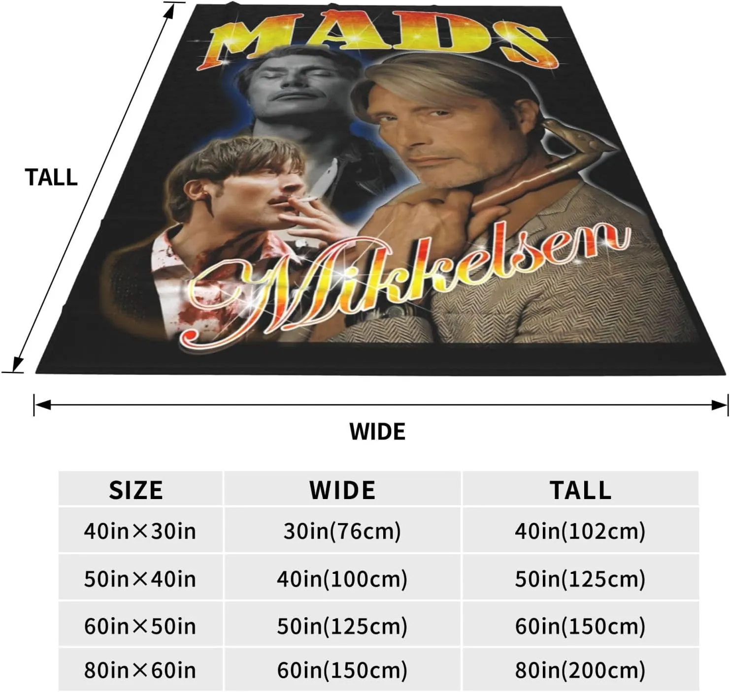 Mads Mikkelsen Blanket Flannel Fleece Printed Throw Blankets Ultra Soft Micro Warm Blanket for All Season Bedding Chair Sofa Couch Bed 50"x40"