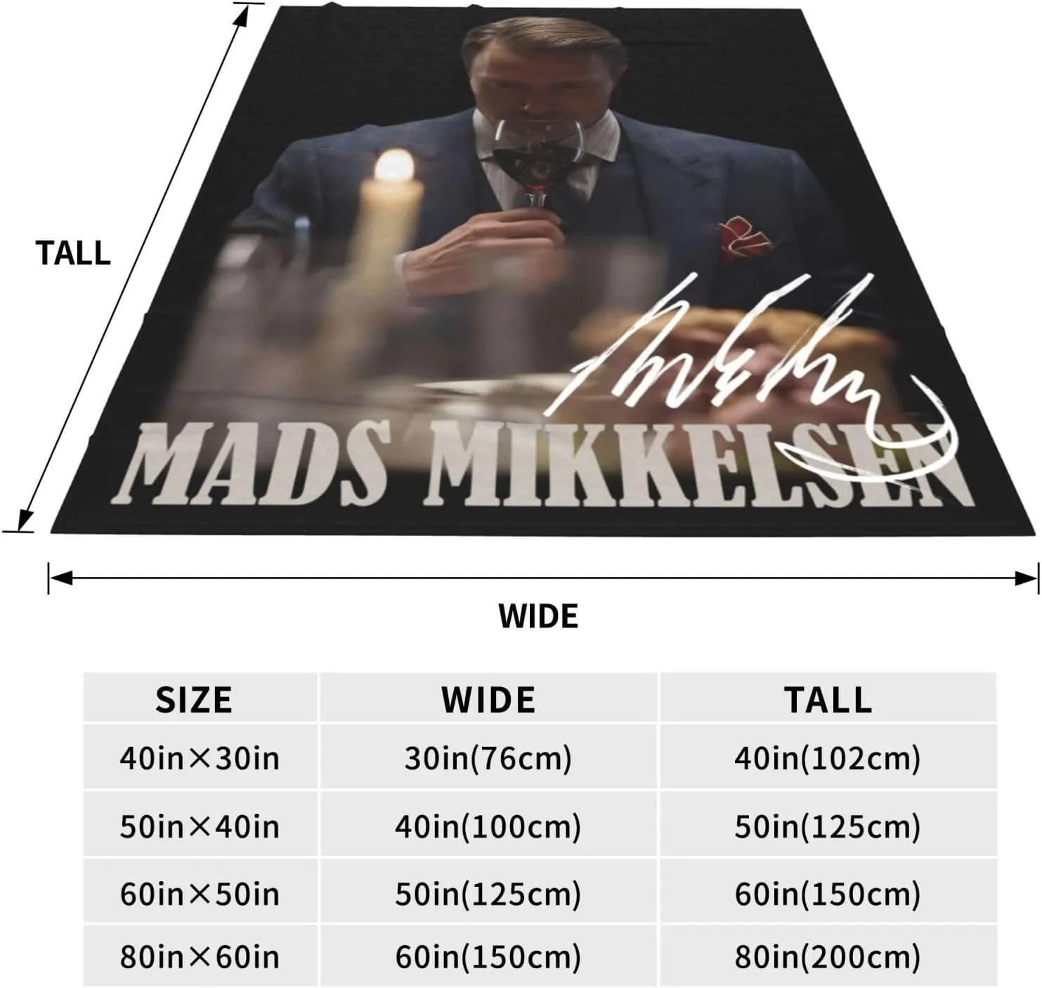 Mads Mikkelsen Blanket Flannel Fleece Printed Throw Blankets Ultra Soft Micro Warm Blanket for All Season Bedding Chair Sofa Couch Bed 50"x40"