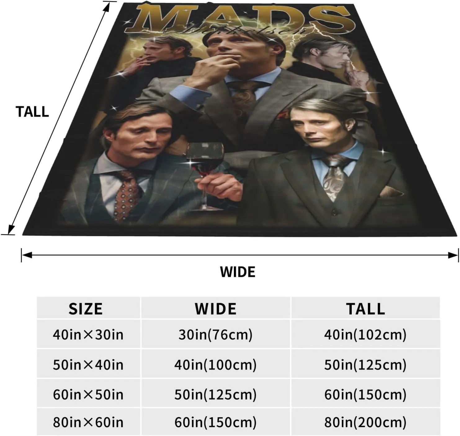 Mads Mikkelsen Blanket Flannel Fleece Printed Throw Blankets Ultra Soft Micro Warm Blanket for All Season Bedding Chair Sofa Couch Bed 50"x40"