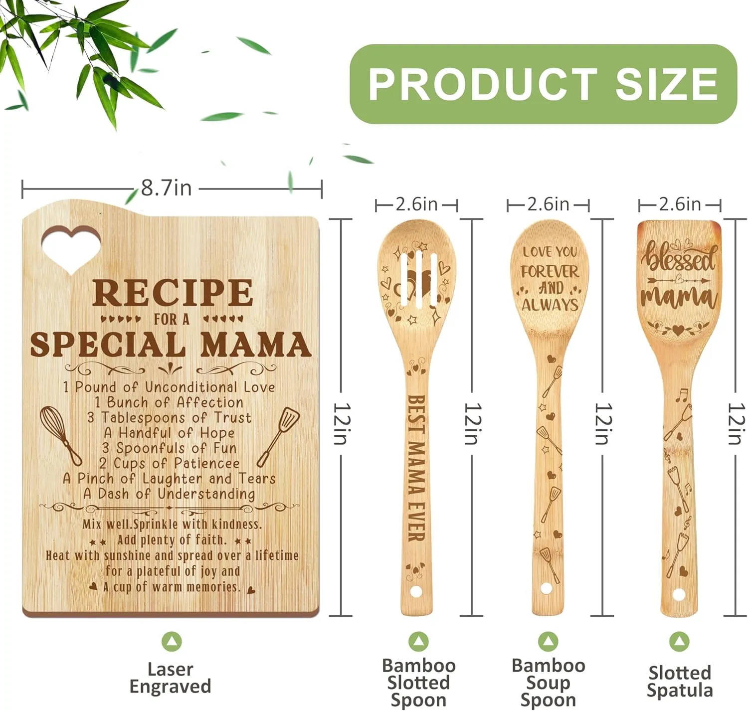Mama Gifts, Mothers Day Mom Gift Idea, Gift for Mom Wooden Cutting Board with Cooking Utensils Set with Apron Set, Happy Mothers Day Mom Kitchen Present