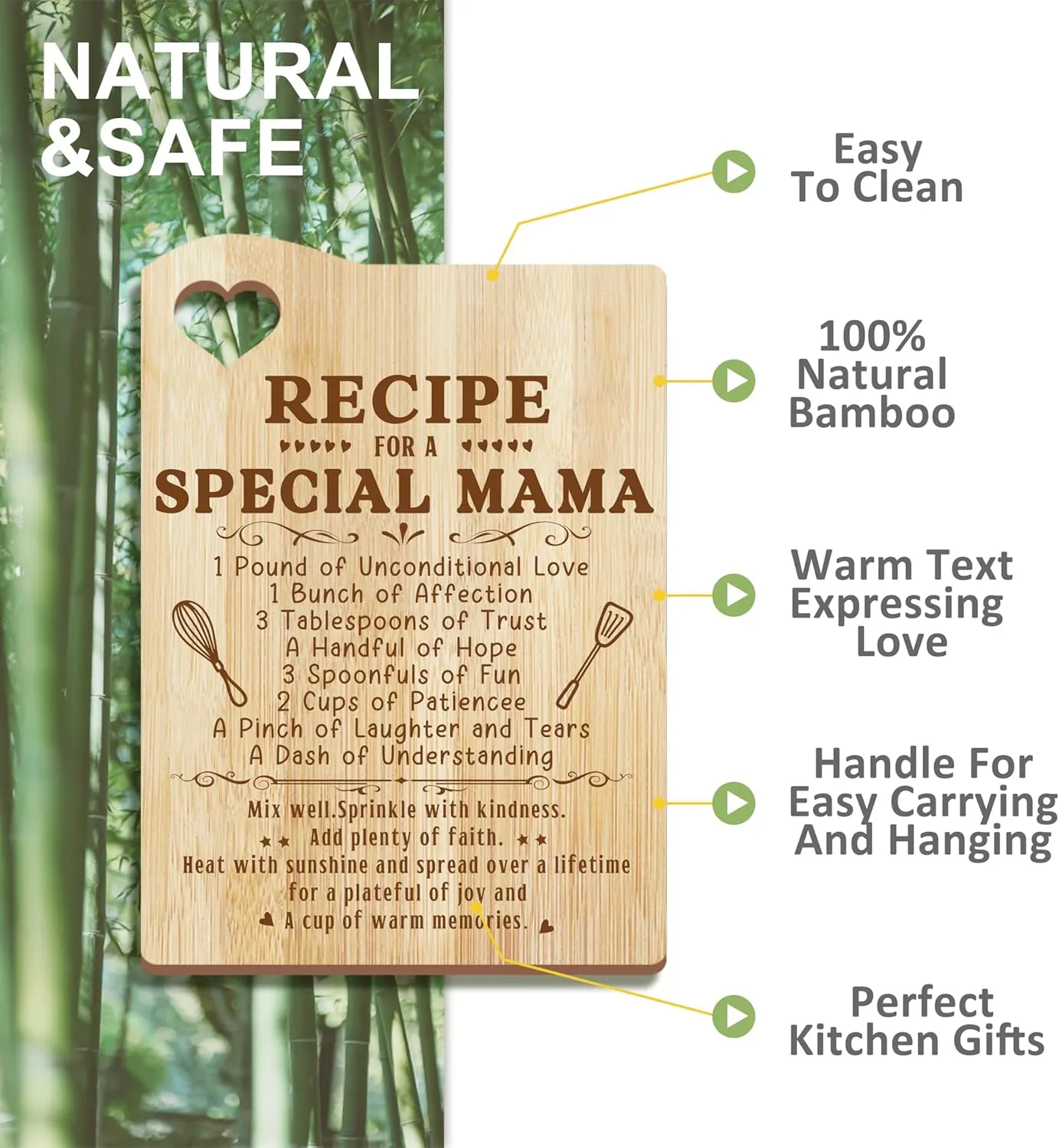 Mama Gifts, Mothers Day Mom Gift Idea, Gift for Mom Wooden Cutting Board with Cooking Utensils Set with Apron Set, Happy Mothers Day Mom Kitchen Present