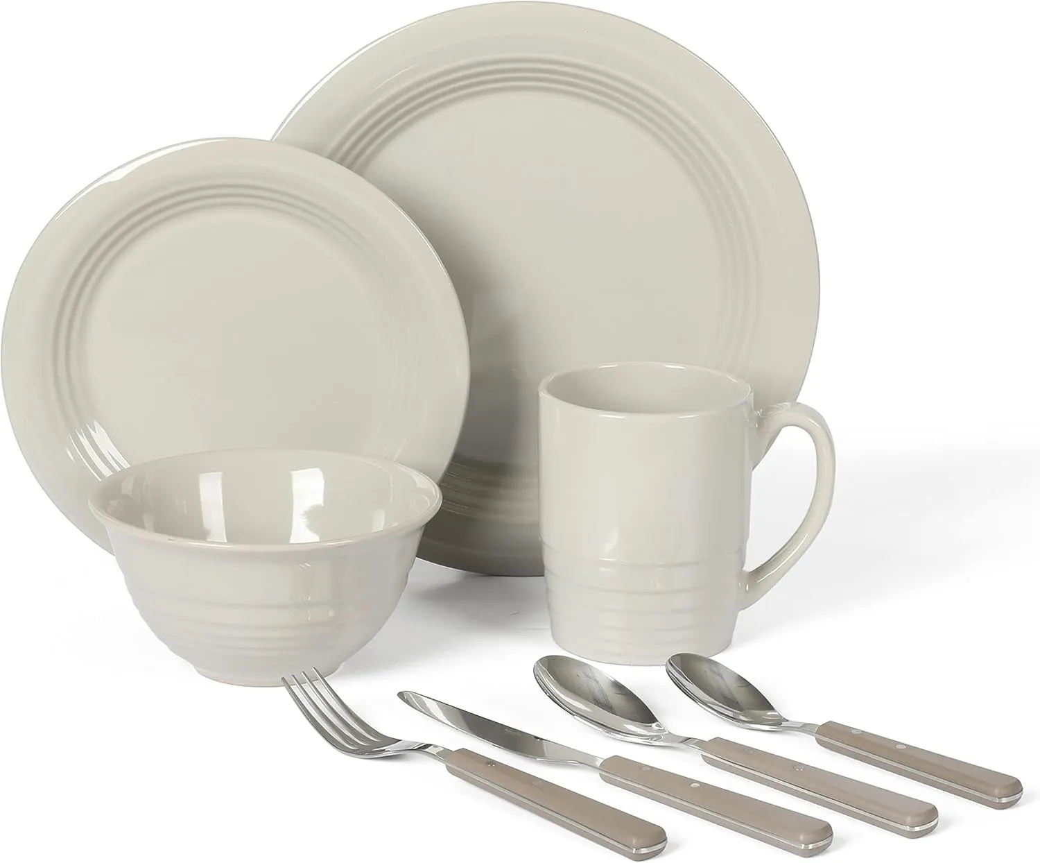 Martha Stewart 32 Piece Stoneware Dinnerware and Flatware Combo Set - Grey, Service for 4 (32pcs)