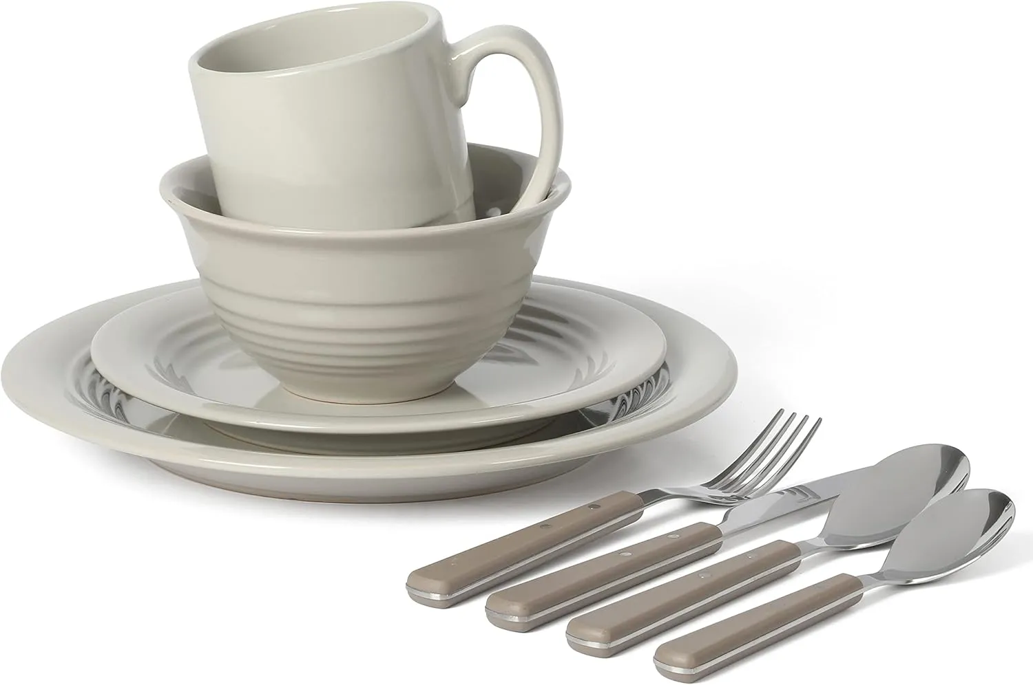 Martha Stewart 32 Piece Stoneware Dinnerware and Flatware Combo Set - Grey, Service for 4 (32pcs)