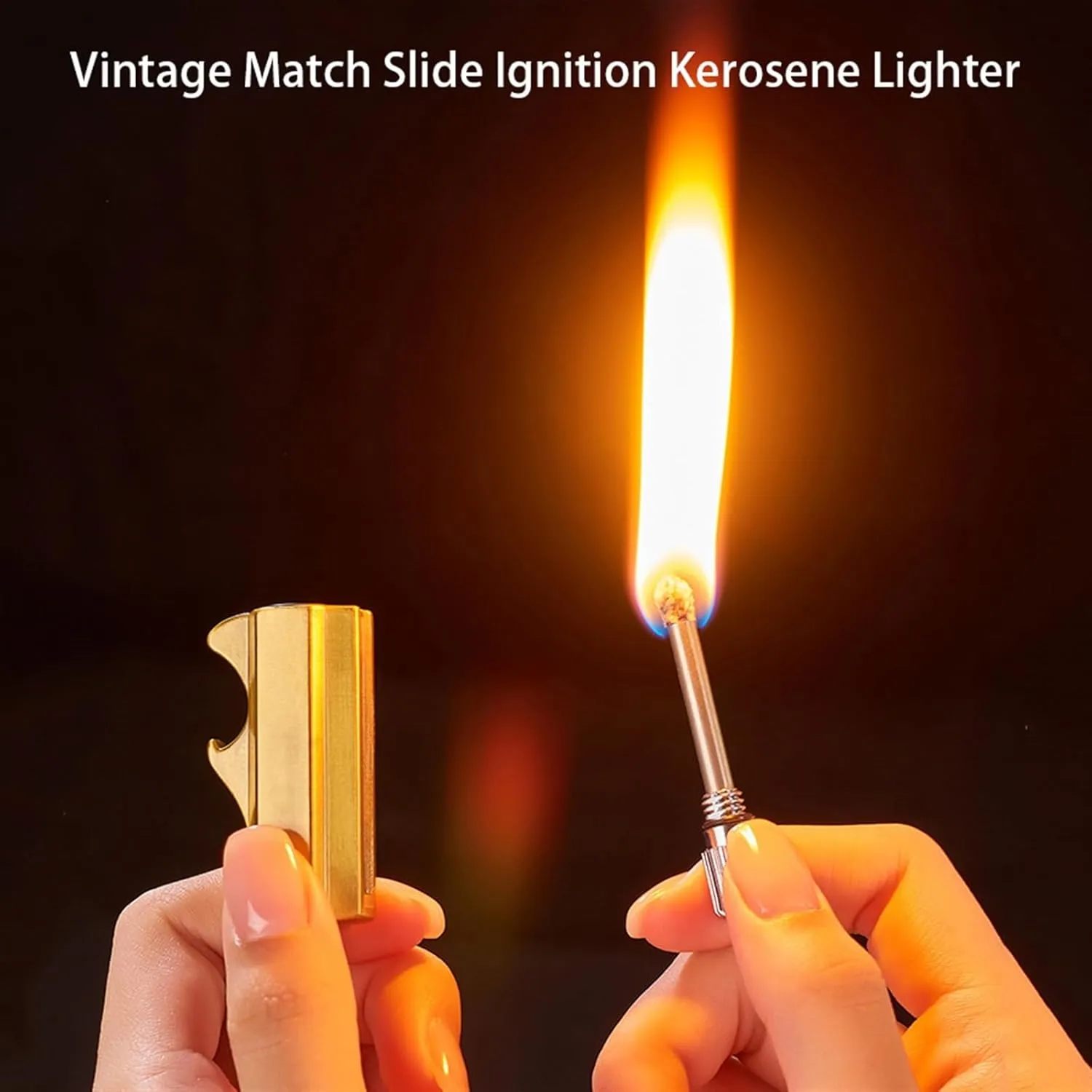 Match Kerosene Lighter with Bottle Opener Metal Keychain Lighter Reusable Waterproof Match Lighter for Camping, Hiking, Traveling, Men's Gift(D)