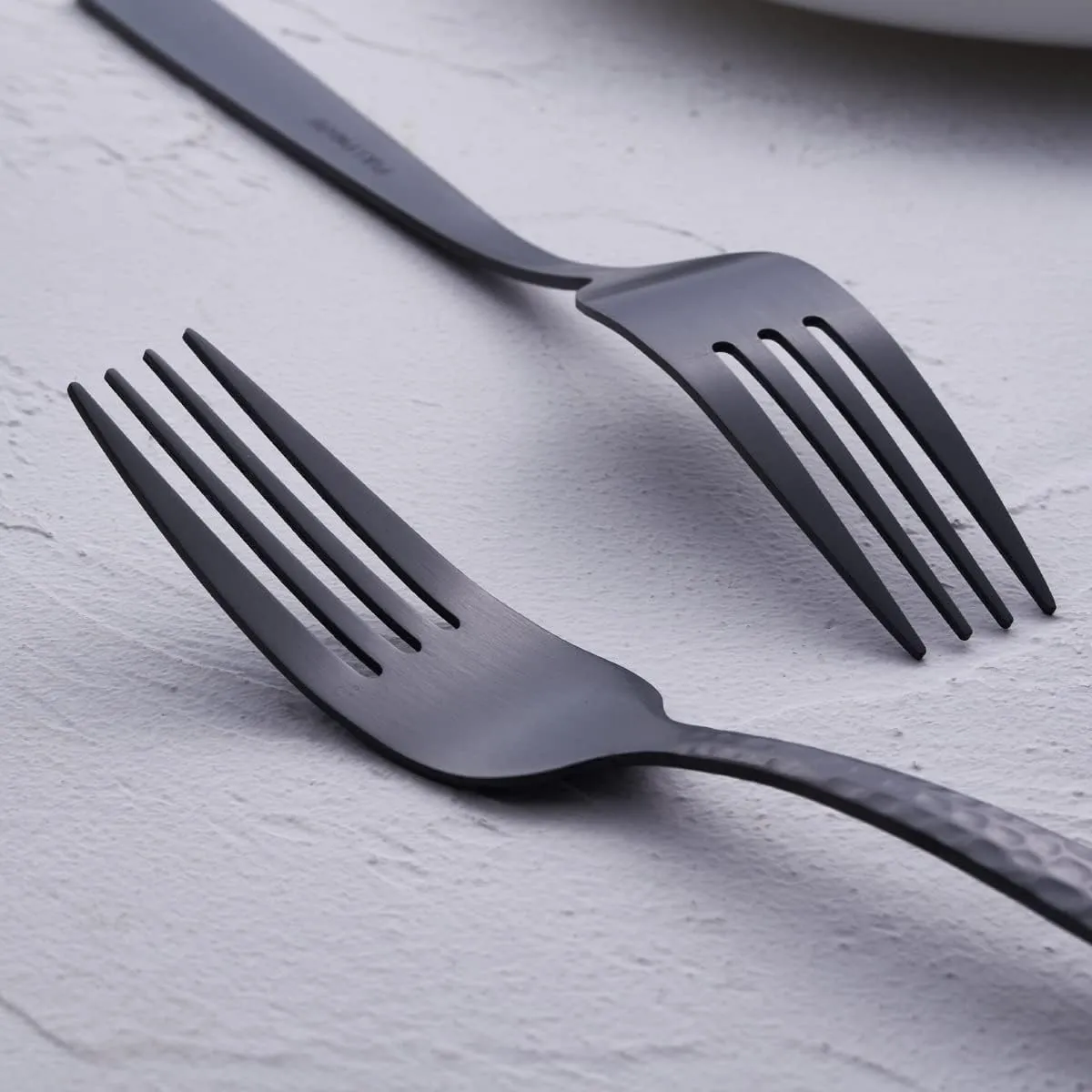 Matte Black 24 Pcs Silverware Flatware Set of 6, FULLYWARE Stainless Steel Hammered Tableware Cutlery Set, Includes Fork Spoon Knife for Home Kitchens, Dishwasher Safe