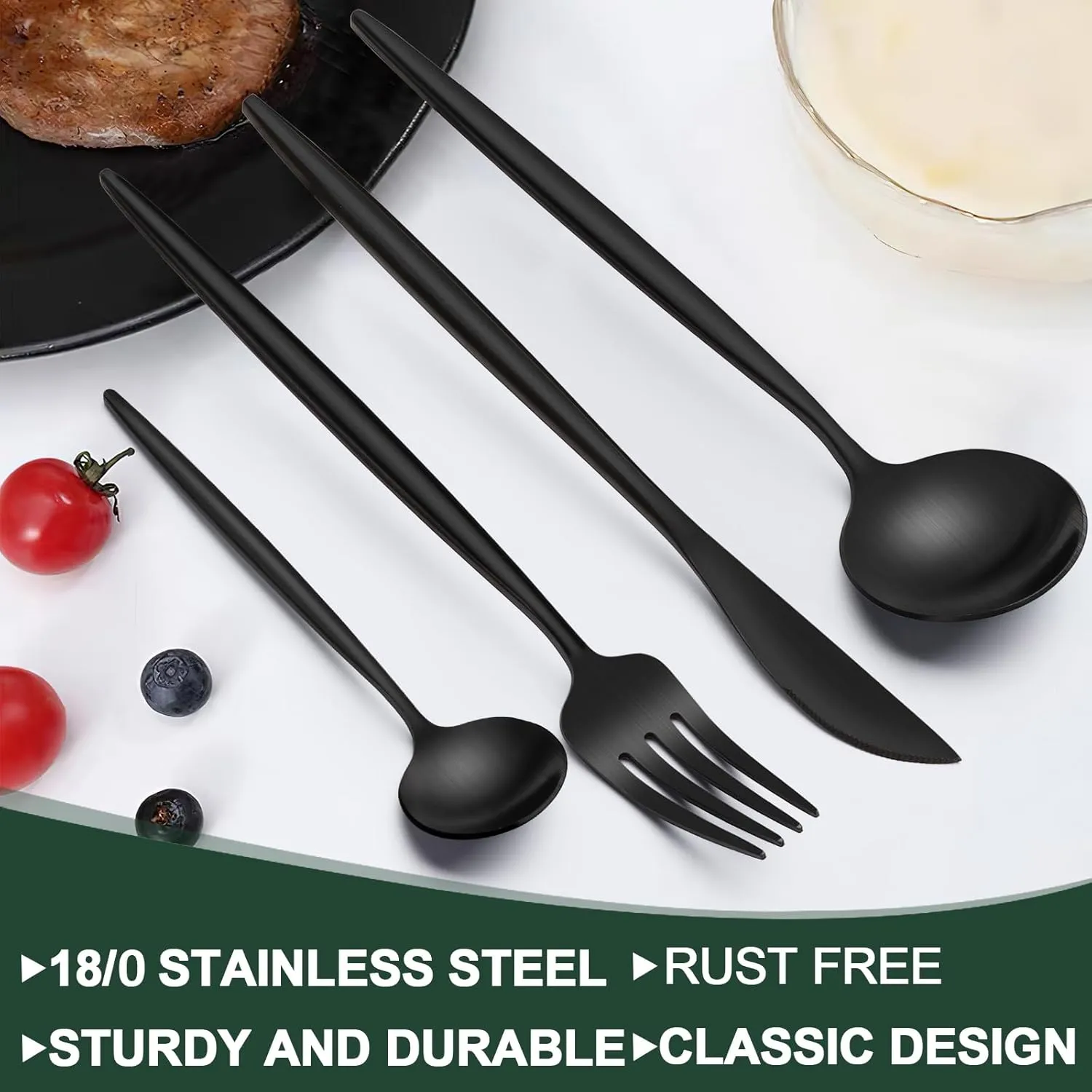 Matte Black Silverware Set 30 Piece, Wildone Stainless Steel Flatware Set Service for 6, Cutlery Utensil Sets for Home Restaurant, Include Knife Fork Spoon Set, Dishwasher Safe