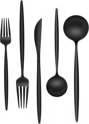 Matte Black Silverware Set 30 Piece, Wildone Stainless Steel Flatware Set Service for 6, Cutlery Utensil Sets for Home Restaurant, Include Knife Fork Spoon Set, Dishwasher Safe