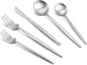Matte Silverware Set, 20-Piece Stainless Steel Flatware, Tableware Cutlery Service for 4, Satin Finish Utensils, Knife Fork Spoon for Home and Restaurant, Dishwasher Safe