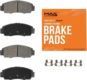 Max Advanced Brakes Rear Brake Pad Compatible With 1995-1999 2000 2001 2002 2003 2004 2005 2006 2007 2008 2009 2010 2011 2012 Eclipse w/ 3.8 V6 Engine Galant Ralliart, Carbon Ceramic Pad w/Hardware