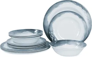 Melamine Dinnerware Sets-12pcs Melamine Plates and Bowls Set for 4, Suitable for Indoor and Outdoor Use, Dark Blue
