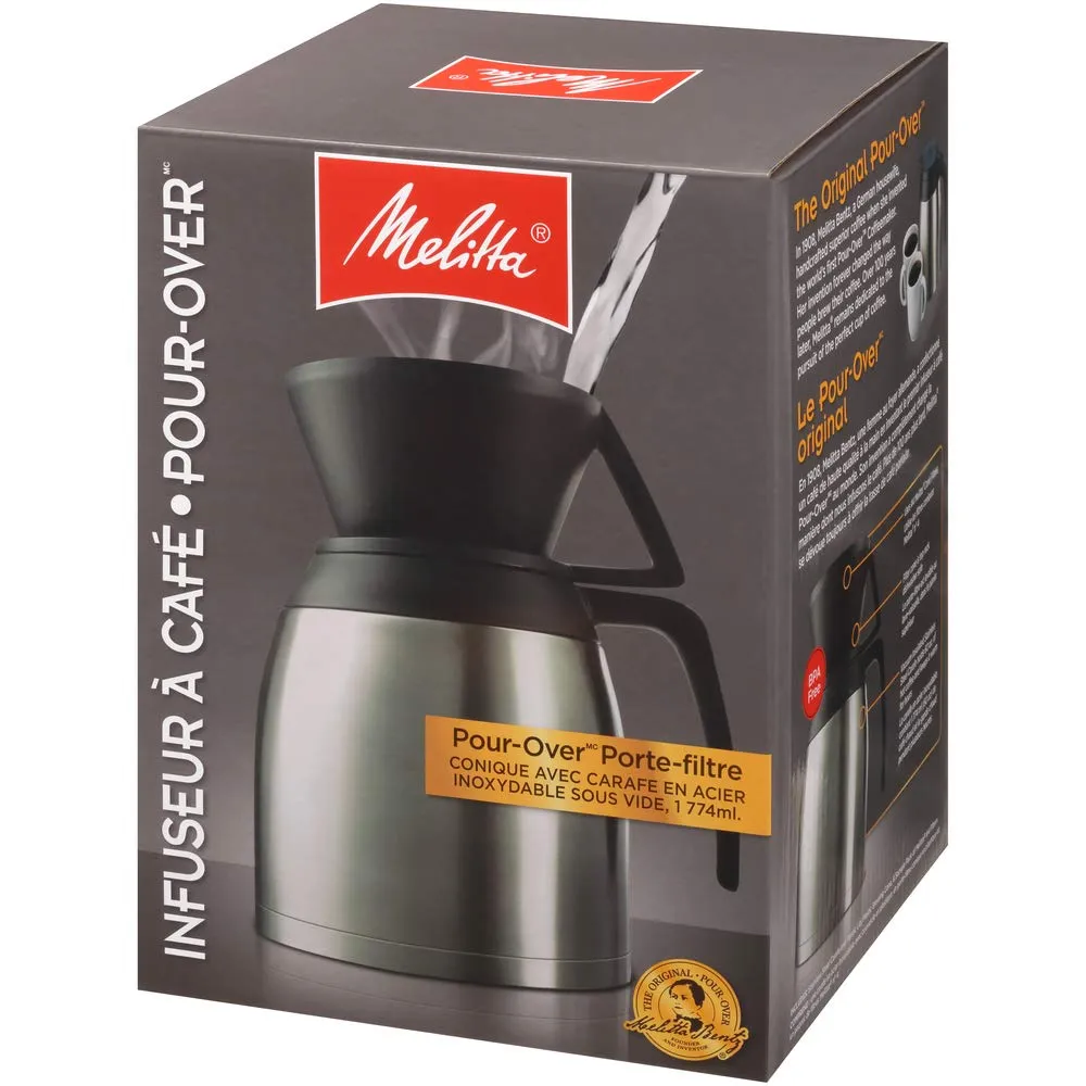 Melitta Pour-Over Coffee Brewer & Stainless Steel Carafe Set with Coffee Filters, 60 Ounce Set