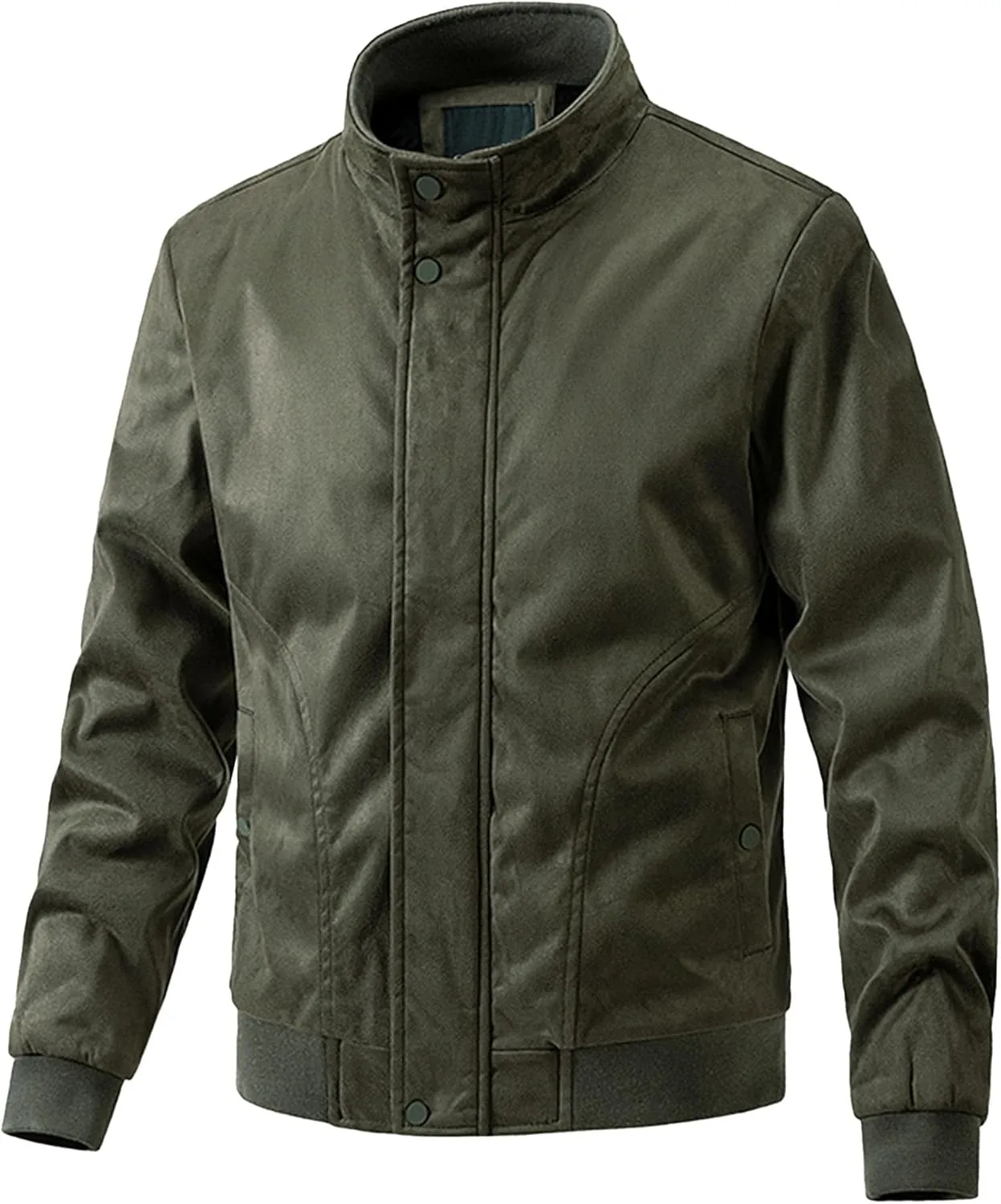 Men's Classic Leather Suede Jacket Stand Collar Soft Bomber Varsity Jackets Faux Suede Warm Vintage Men Coats