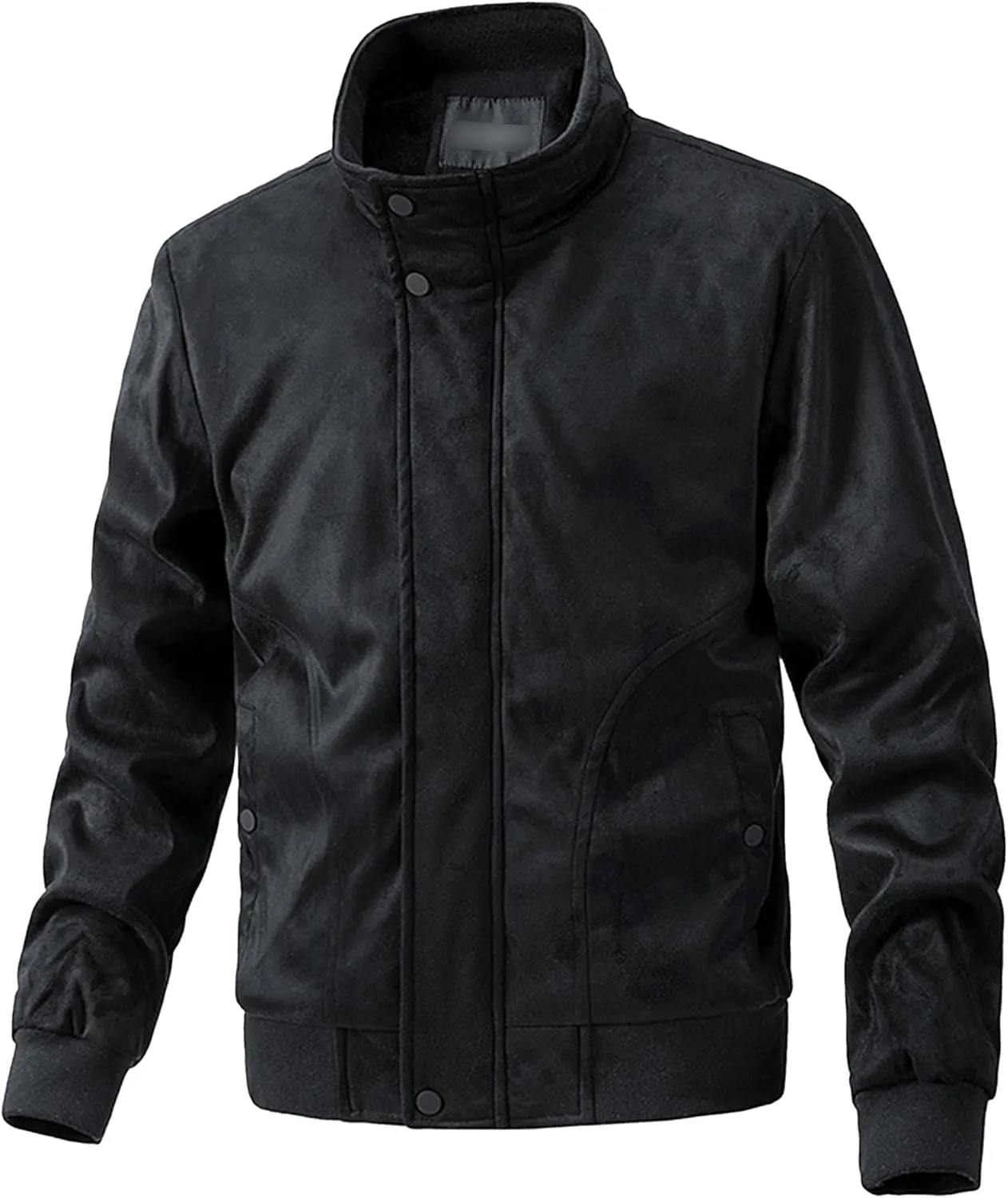 Men's Classic Leather Suede Jacket Stand Collar Soft Bomber Varsity Jackets Faux Suede Warm Vintage Men Coats