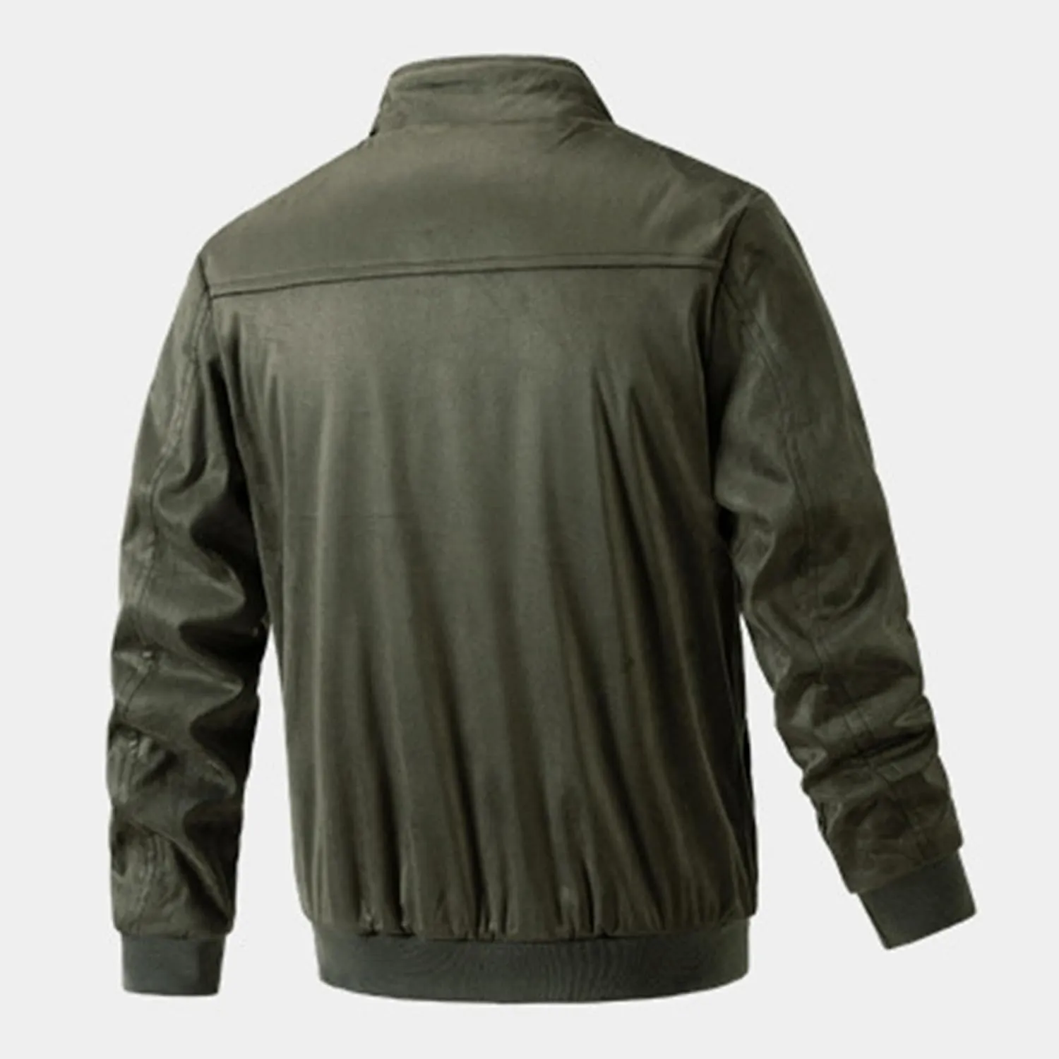 Men's Classic Leather Suede Jacket Stand Collar Soft Bomber Varsity Jackets Faux Suede Warm Vintage Men Coats