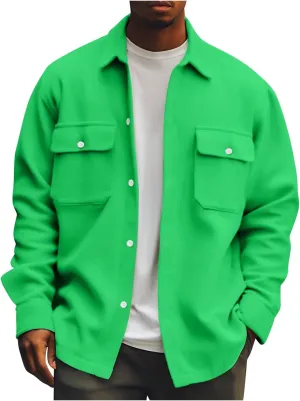 Men's Jackets Casual Button Up Corduroy Jackets Long Sleeve Fashion Stylish Lightweight Shirt Jacket, M-6XL