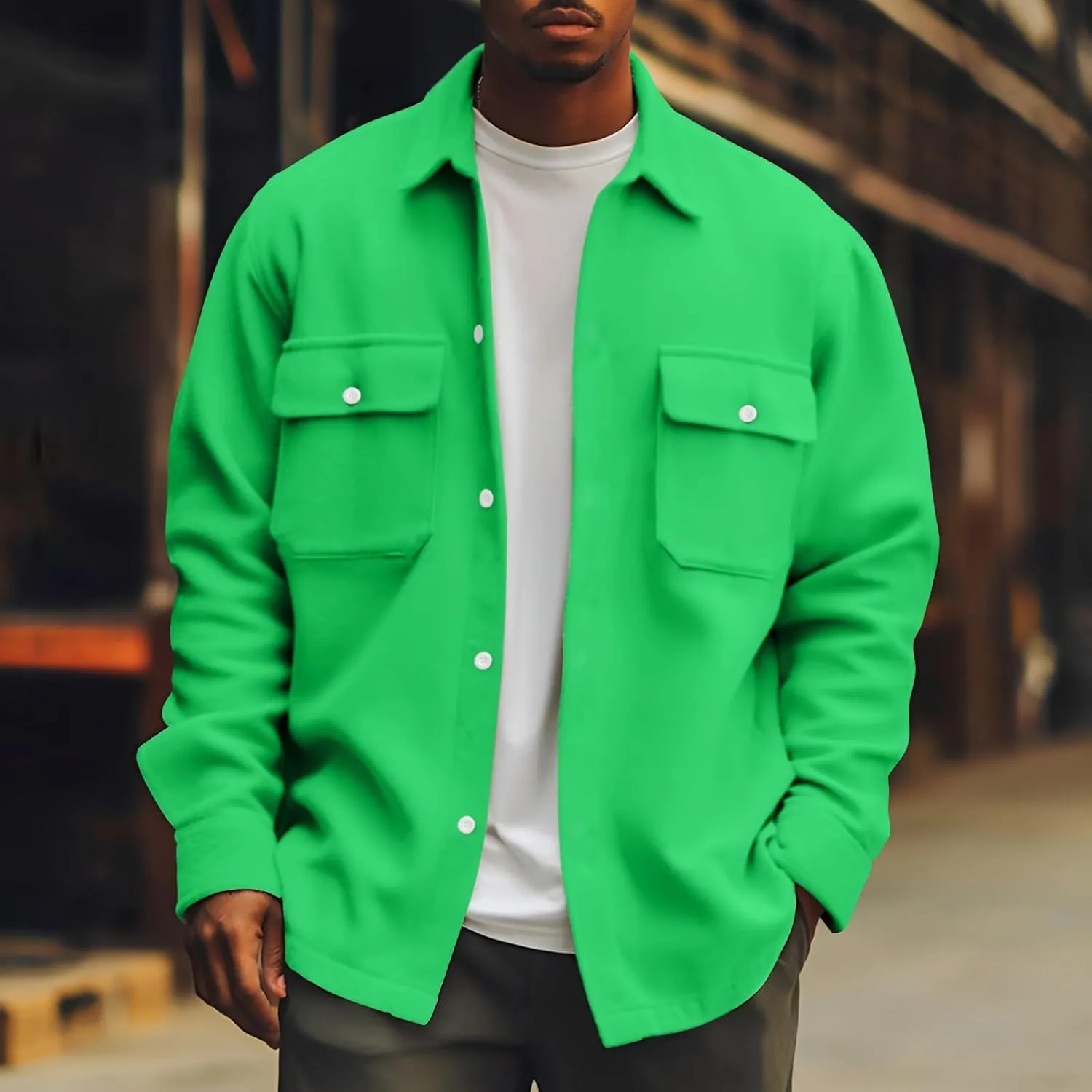 Men's Jackets Casual Button Up Corduroy Jackets Long Sleeve Fashion Stylish Lightweight Shirt Jacket, M-6XL