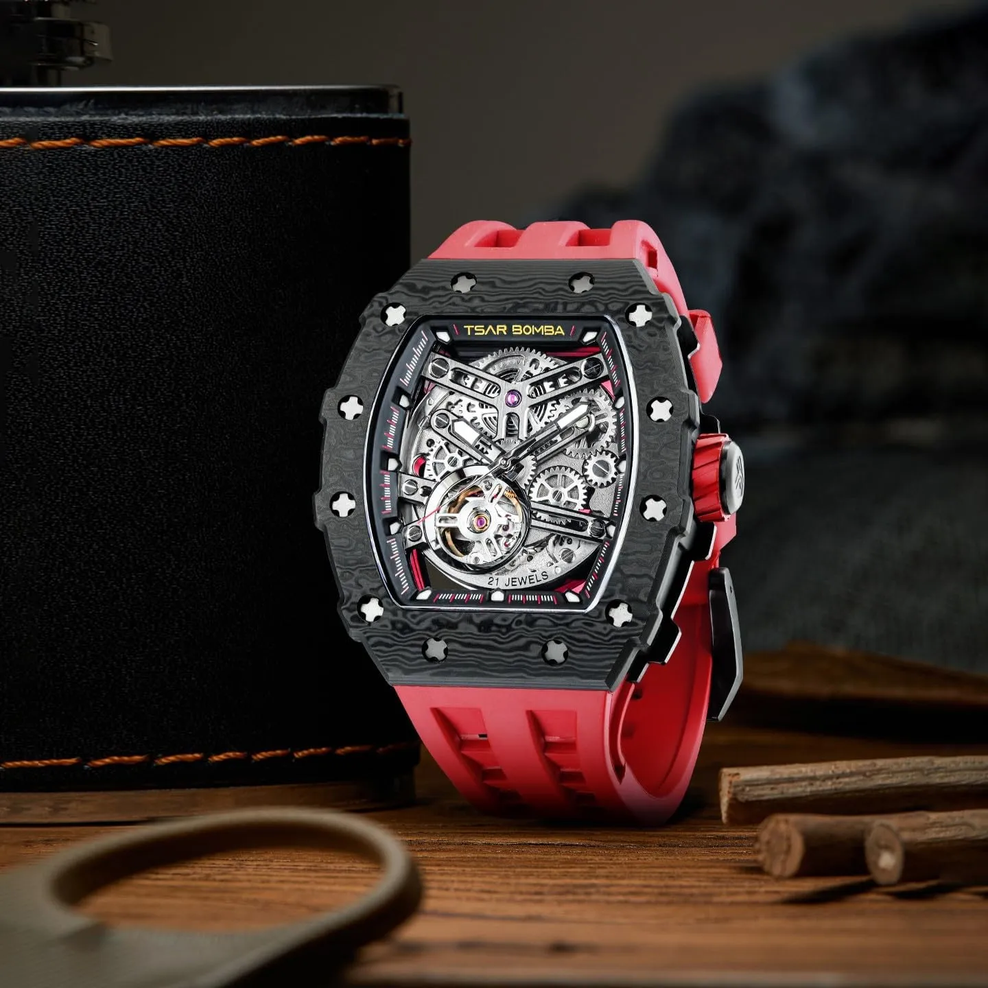 Mens Luxury Watch Automatic Watches for Men 50M Waterproof Japanese Mechanical Movement Tonneau Stainless Steel Case Sapphire Glass Big Face Watch Cool Unique Fashion Gift for Men