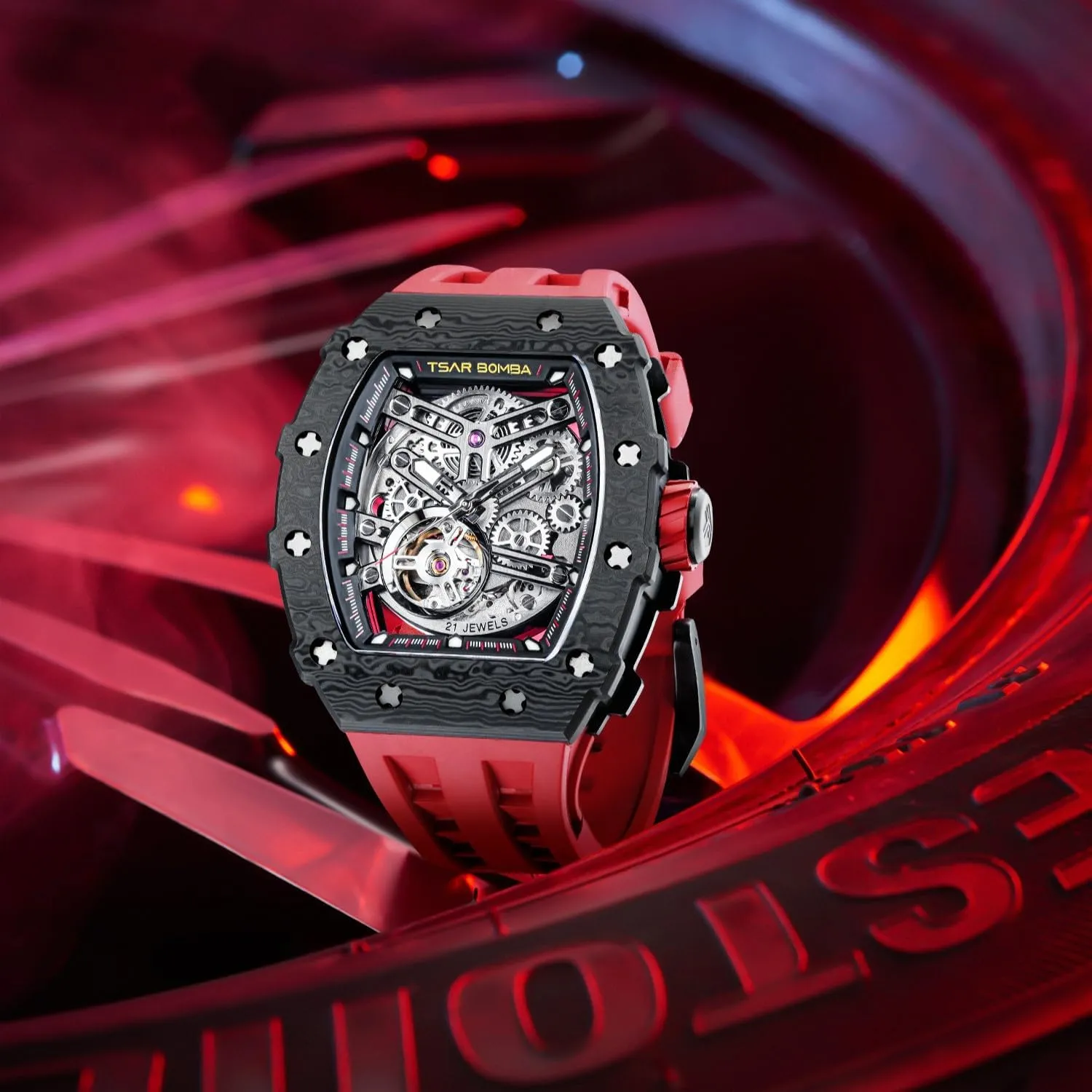 Mens Luxury Watch Automatic Watches for Men 50M Waterproof Japanese Mechanical Movement Tonneau Stainless Steel Case Sapphire Glass Big Face Watch Cool Unique Fashion Gift for Men