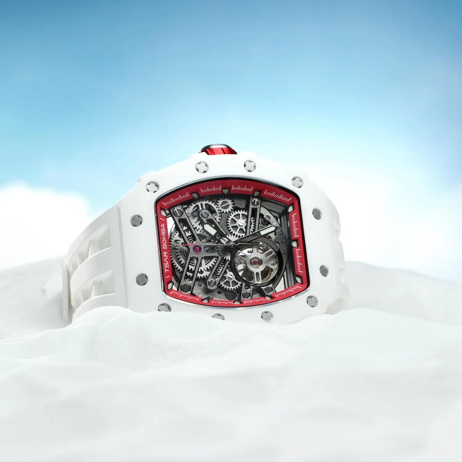 Mens Luxury Watch Automatic Watches for Men 50M Waterproof Japanese Mechanical Movement Tonneau Stainless Steel Case Sapphire Glass Big Face Watch Cool Unique Fashion Gift for Men