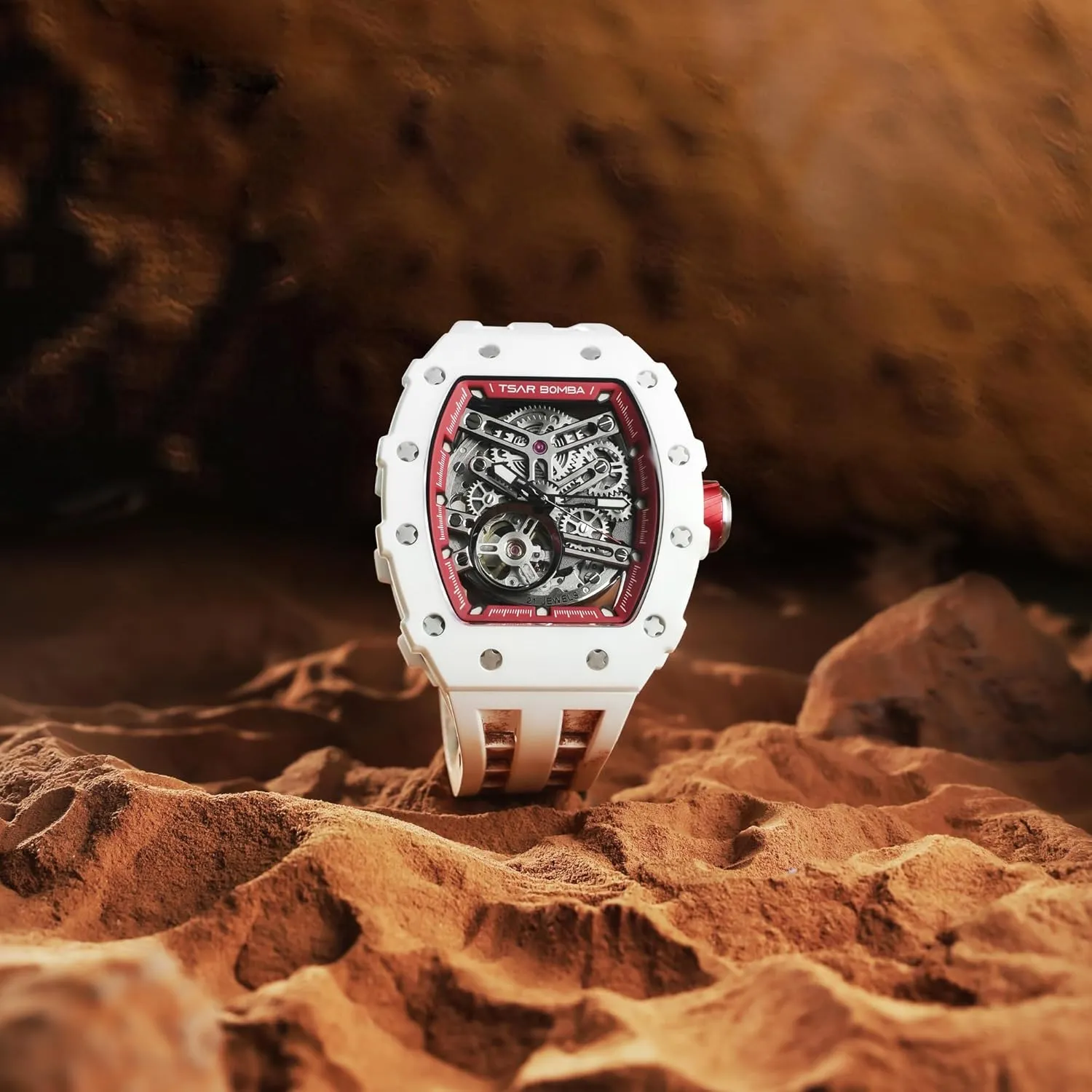 Mens Luxury Watch Automatic Watches for Men 50M Waterproof Japanese Mechanical Movement Tonneau Stainless Steel Case Sapphire Glass Big Face Watch Cool Unique Fashion Gift for Men