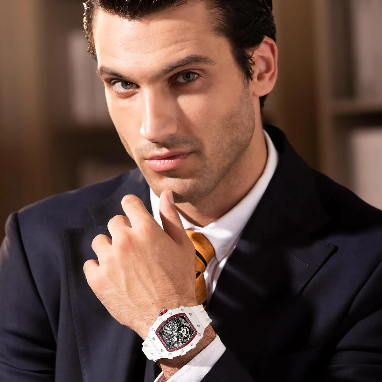 Mens Luxury Watch Automatic Watches for Men 50M Waterproof Japanese Mechanical Movement Tonneau Stainless Steel Case Sapphire Glass Big Face Watch Cool Unique Fashion Gift for Men