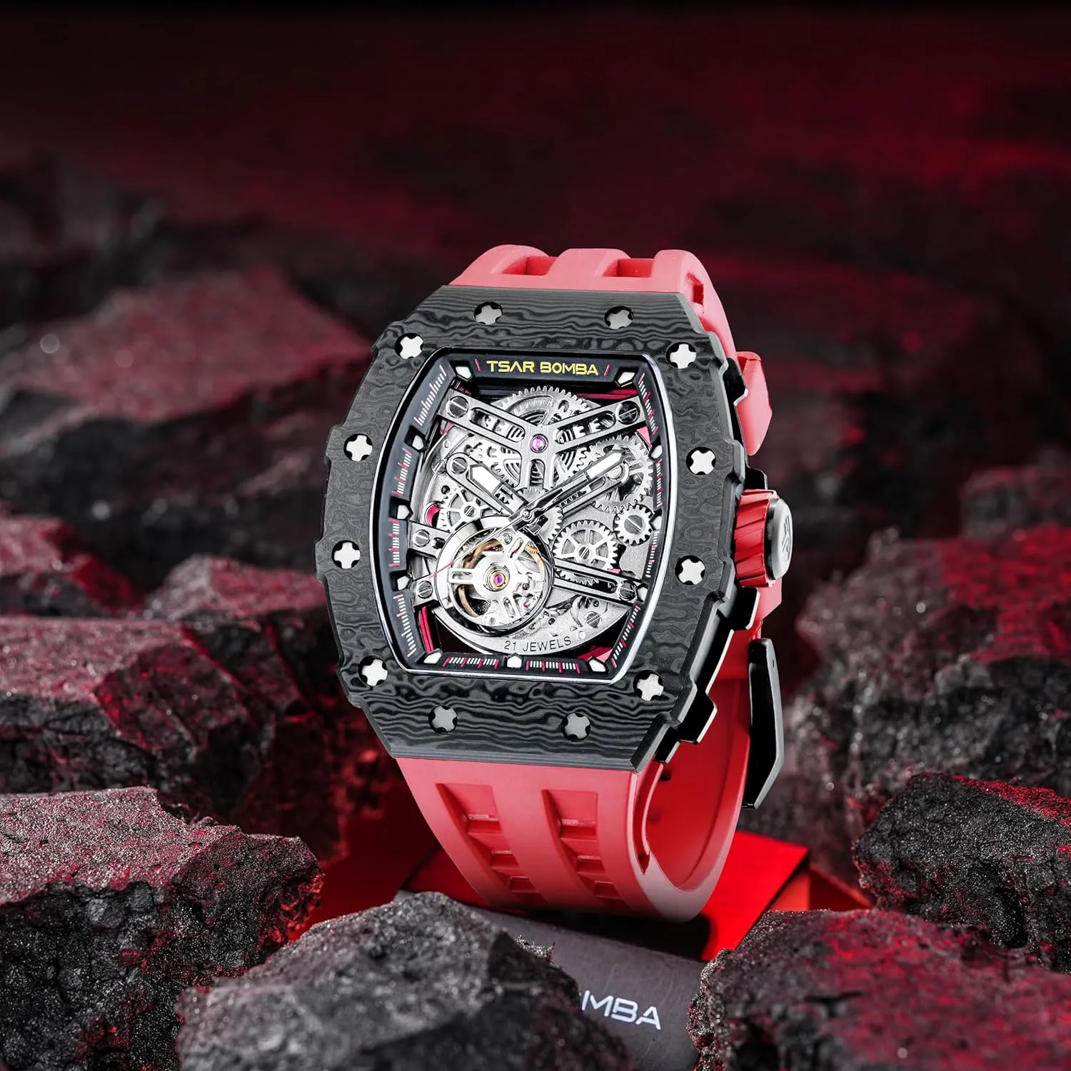 Mens Luxury Watch Automatic Watches for Men 50M Waterproof Japanese Mechanical Movement Tonneau Stainless Steel Case Sapphire Glass Big Face Watch Cool Unique Fashion Gift for Men