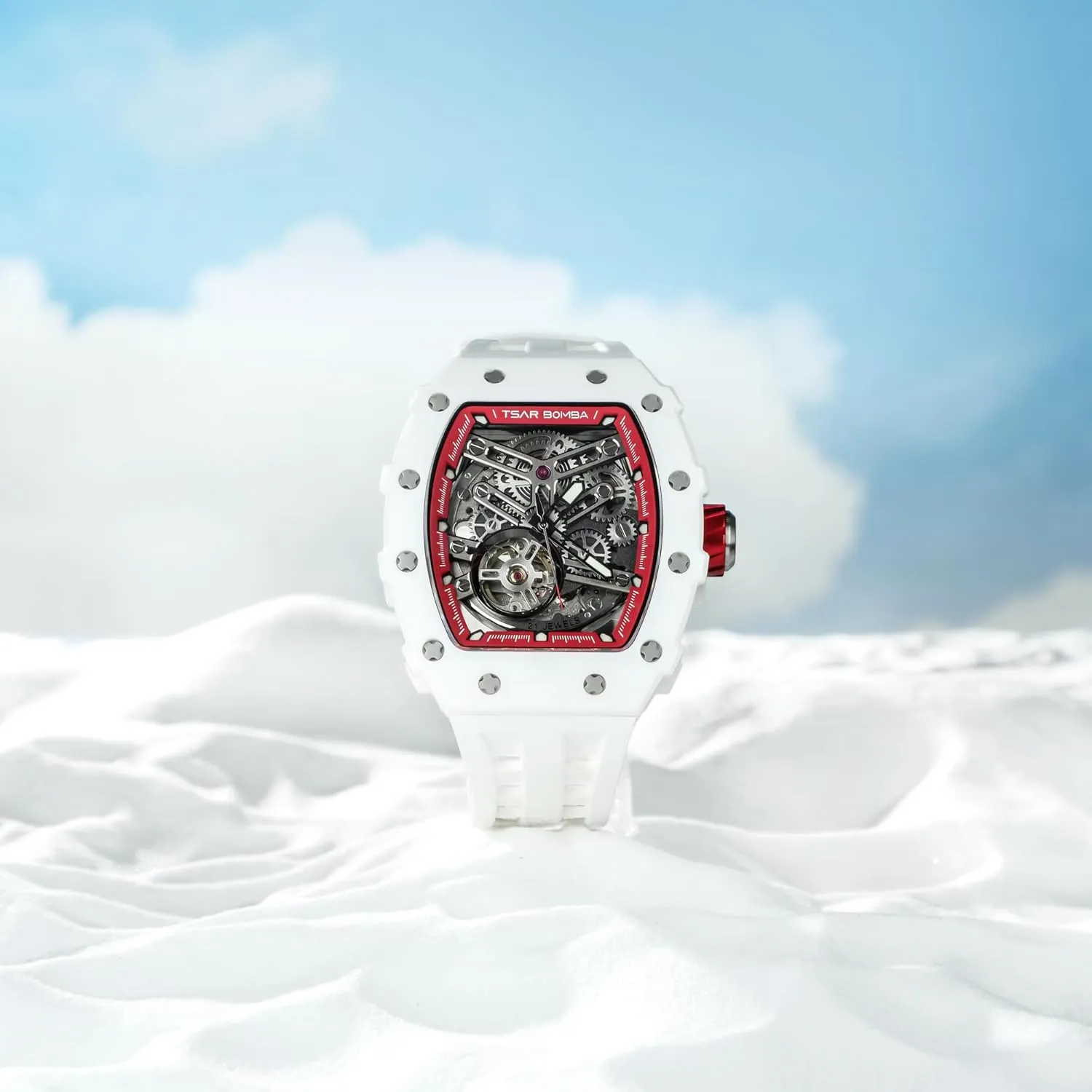 Mens Luxury Watch Automatic Watches for Men 50M Waterproof Japanese Mechanical Movement Tonneau Stainless Steel Case Sapphire Glass Big Face Watch Cool Unique Fashion Gift for Men