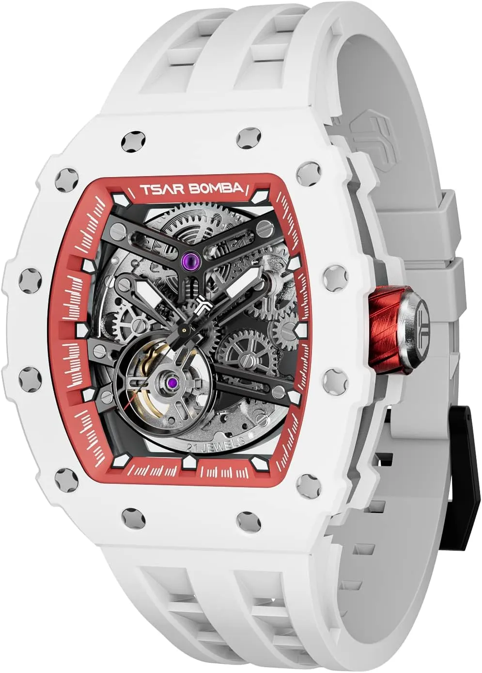 Mens Luxury Watch Automatic Watches for Men 50M Waterproof Japanese Mechanical Movement Tonneau Stainless Steel Case Sapphire Glass Big Face Watch Cool Unique Fashion Gift for Men
