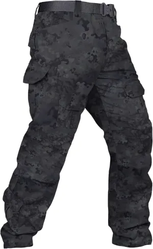 Men's Tactical Pants Camo Cargo Pants Ripstop Work Hiking Pants with 10 Pockets No Belt