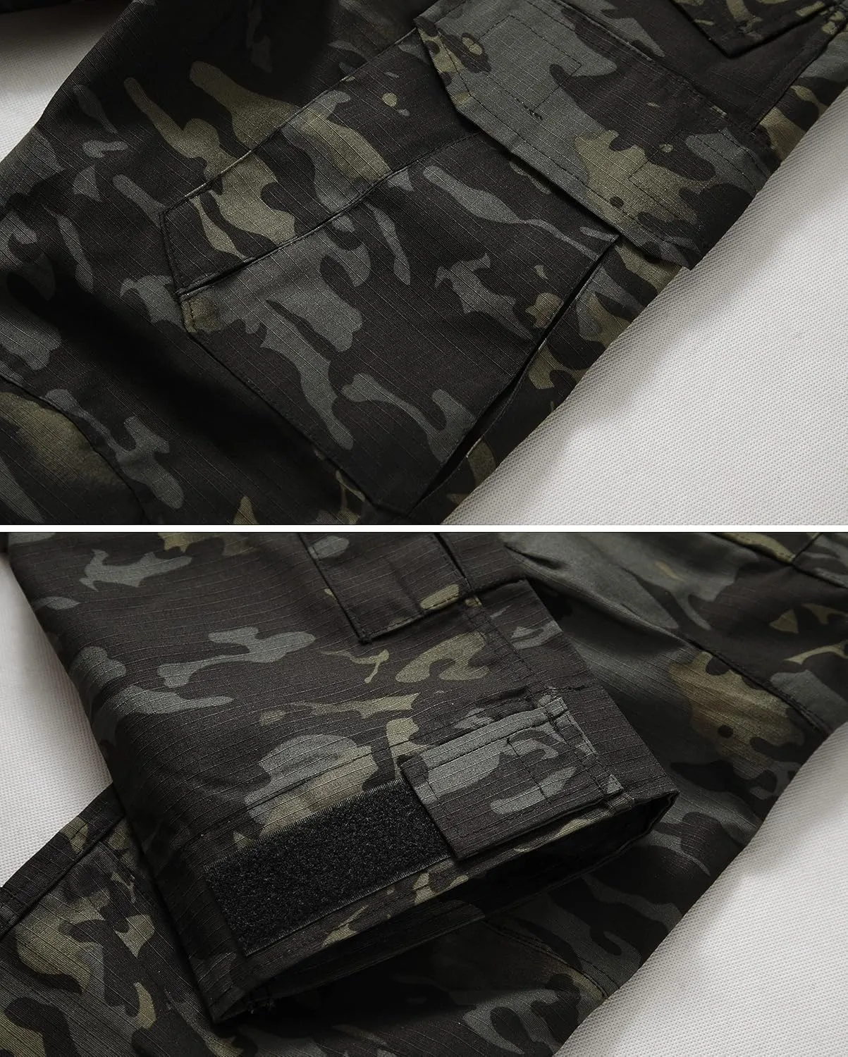 Men's Tactical Pants Camo Cargo Pants Ripstop Work Hiking Pants with 10 Pockets No Belt