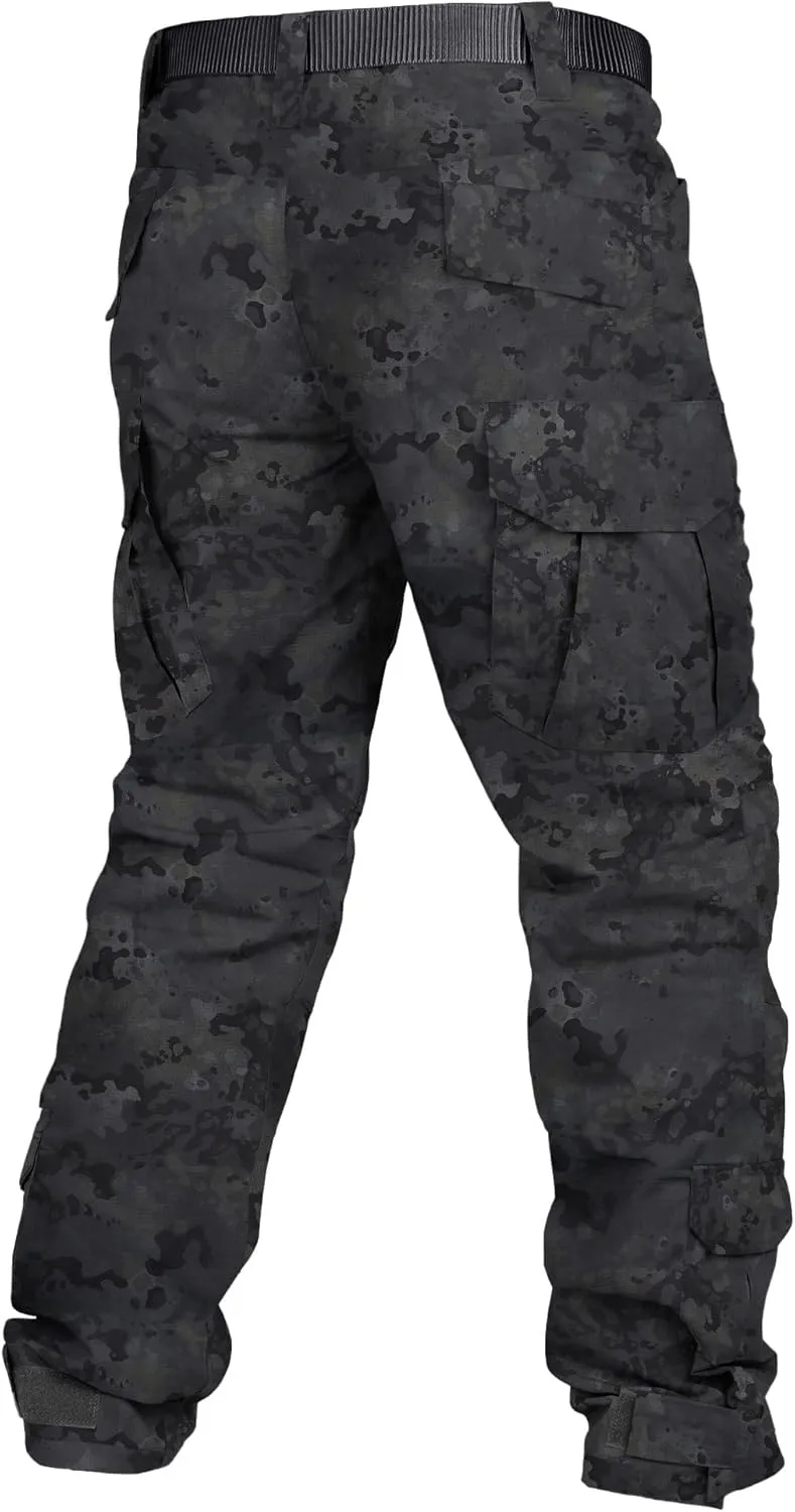 Men's Tactical Pants Camo Cargo Pants Ripstop Work Hiking Pants with 10 Pockets No Belt