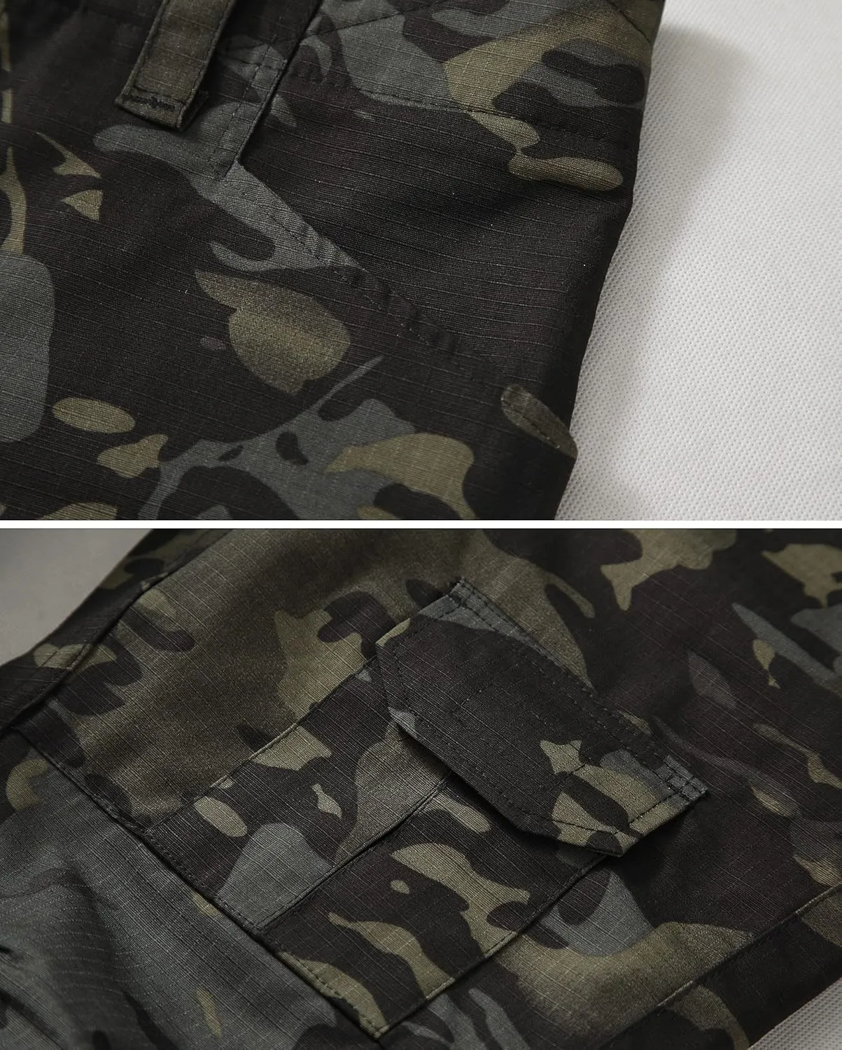 Men's Tactical Pants Camo Cargo Pants Ripstop Work Hiking Pants with 10 Pockets No Belt