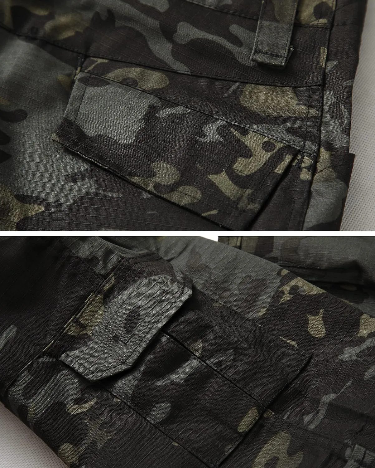 Men's Tactical Pants Camo Cargo Pants Ripstop Work Hiking Pants with 10 Pockets No Belt