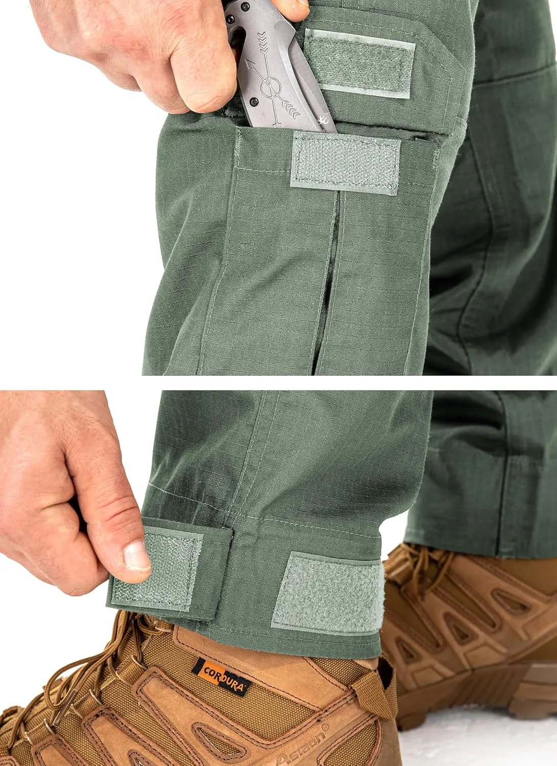 Men's Tactical Pants Camo Cargo Pants Ripstop Work Hiking Pants with 10 Pockets No Belt