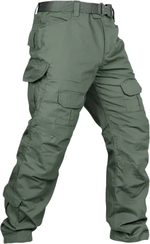 Men's Tactical Pants Camo Cargo Pants Ripstop Work Hiking Pants with 10 Pockets No Belt