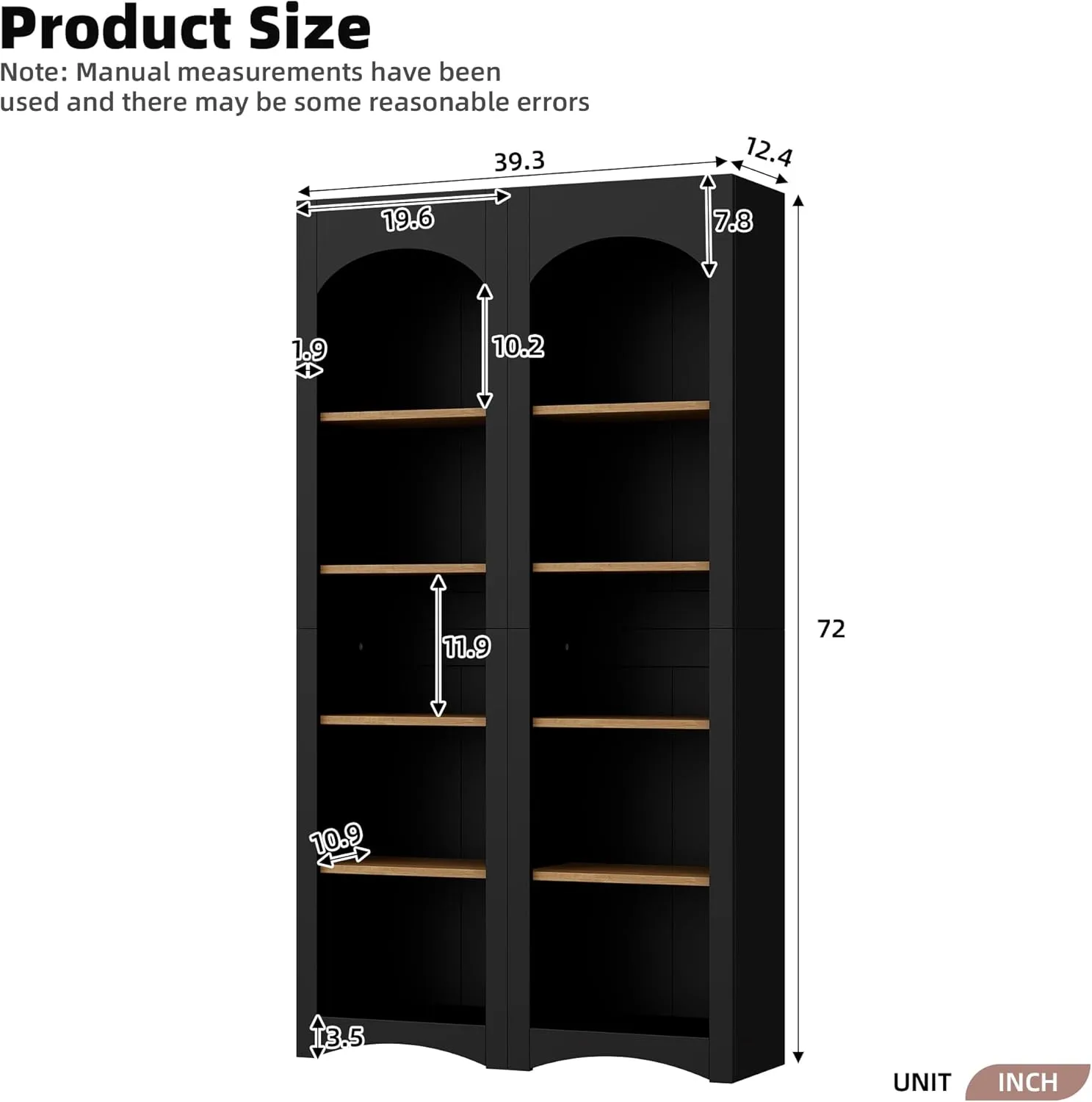 Merax Modern Wood 5 Tier Bookshelves, Bookcases Set of 2, Farmhouse Two-Tone Storage Cabinet with Adjustable Shelves, 72" H Kitchen Pantry Cabinets for Living Room, Home Office, Black