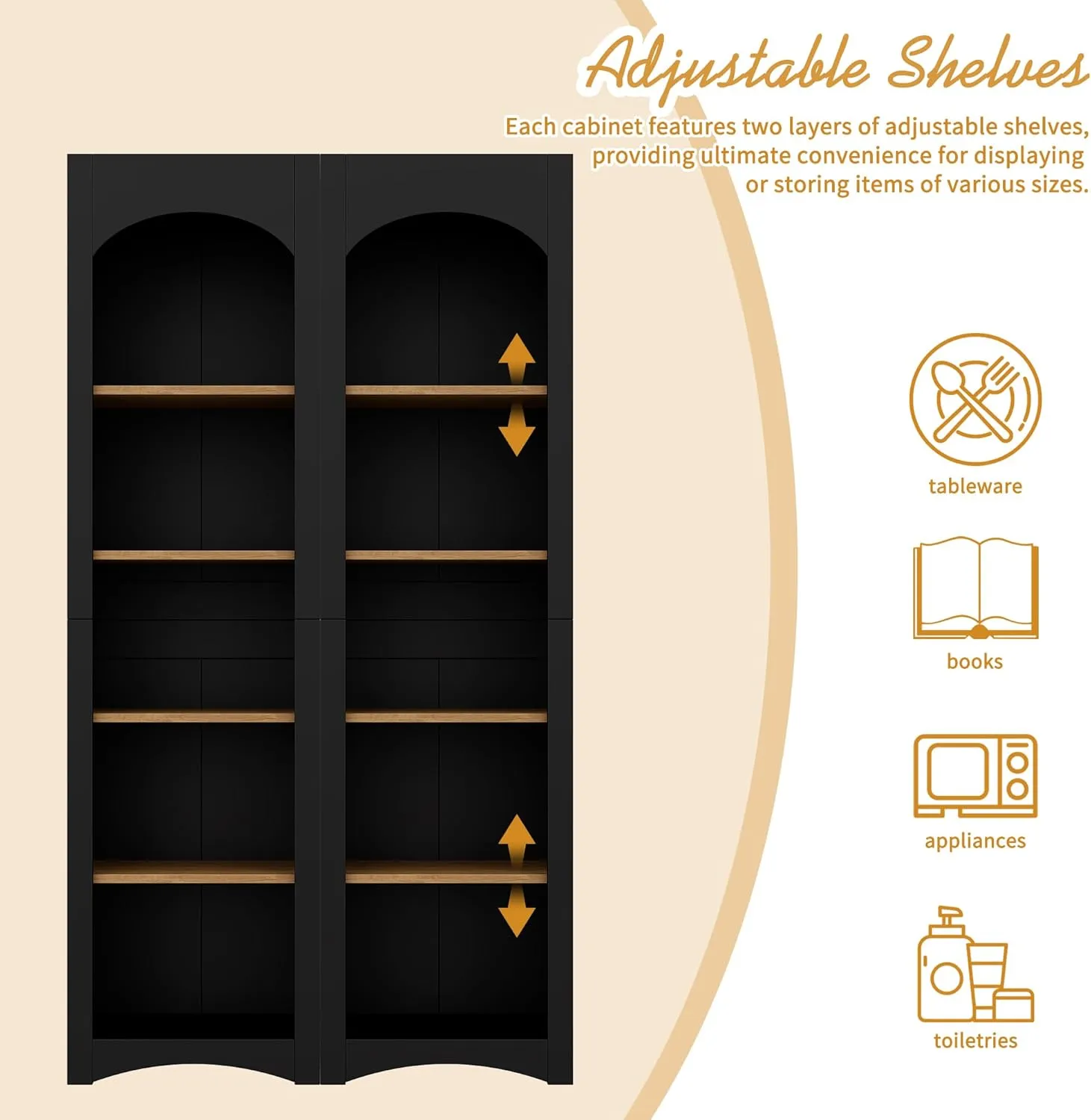 Merax Modern Wood 5 Tier Bookshelves, Bookcases Set of 2, Farmhouse Two-Tone Storage Cabinet with Adjustable Shelves, 72" H Kitchen Pantry Cabinets for Living Room, Home Office, Black