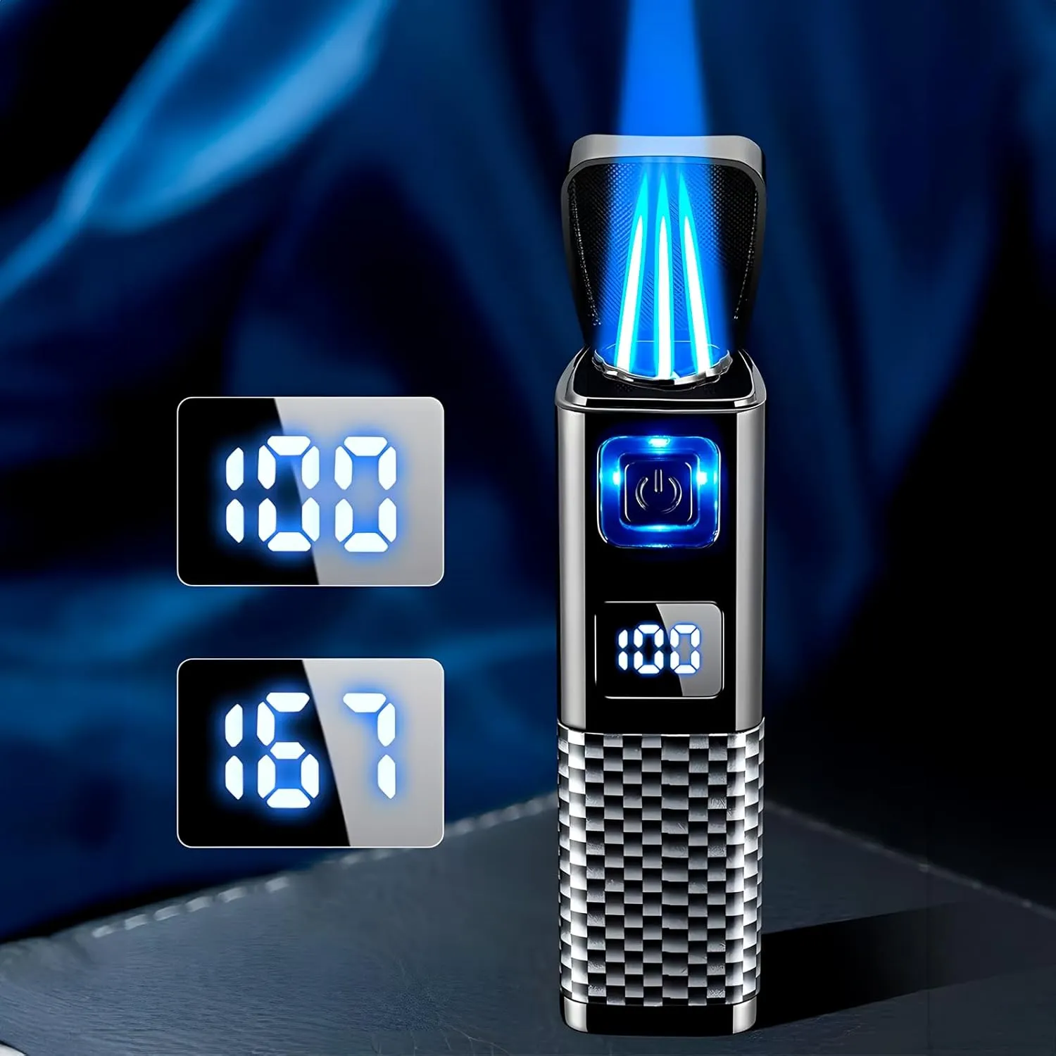 Metal Jet Flame Lighter - Triple Jet Flame Refillable Butane Windproof Lighter with Punch Rest Holder (3 pcs)