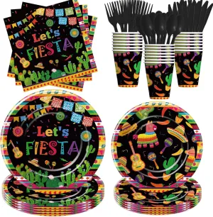 Mexican Fiesta Party Decorations Tableware - Fiesta Party Supplies, Plate, Cup, Napkin, Disposable Cutlery, Mexican Cinco De Mayo Decorations Dinnerware For Birthday Baby Shower | Serve 24