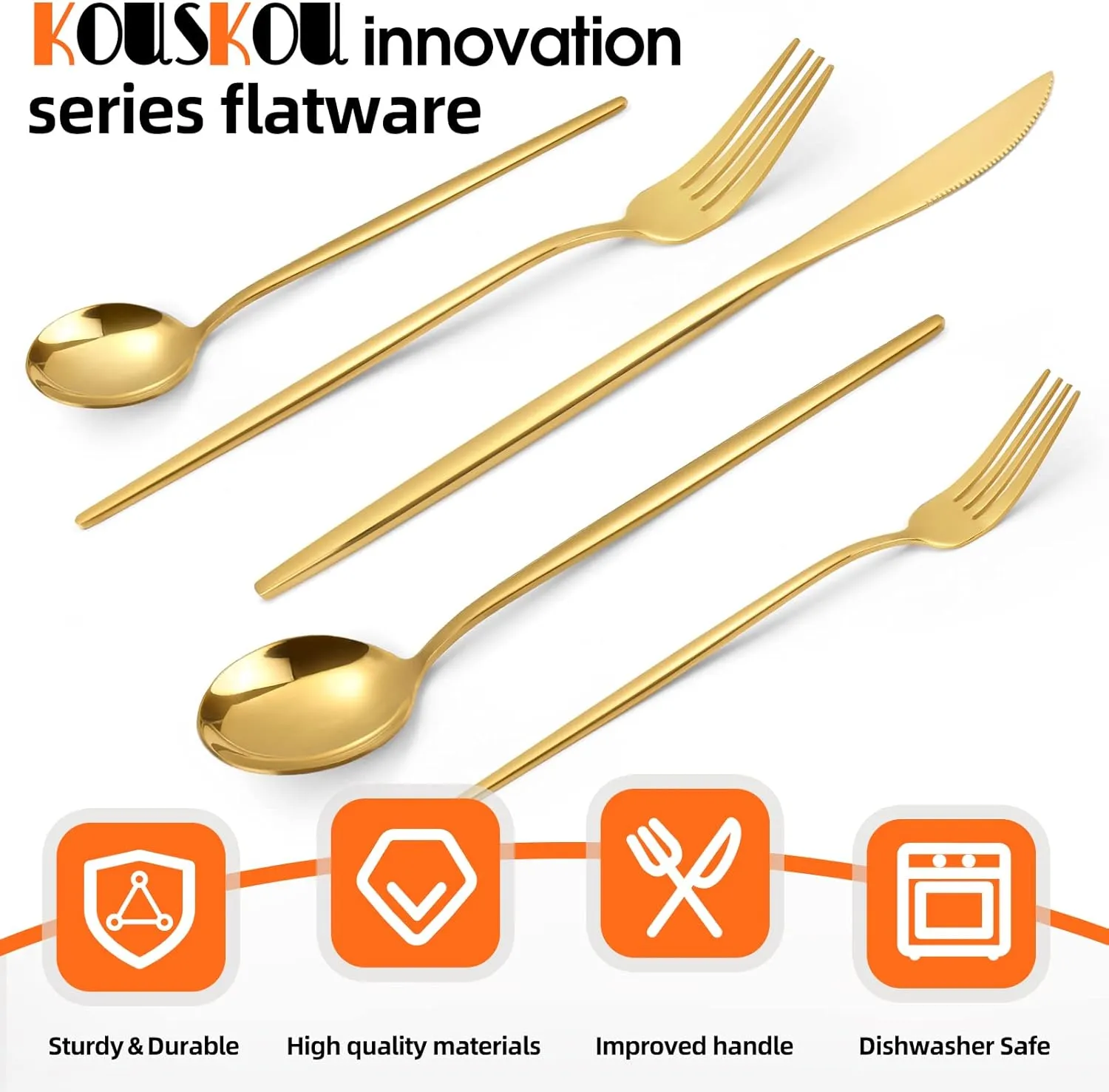 Mirror Gold Silverware Set, 40-Piece Flatware Cutlery Sets Service for 8, Mirror Polished Tableware Set, Utensils for Kitchens, Home and Restaurant, Dishwasher Safe